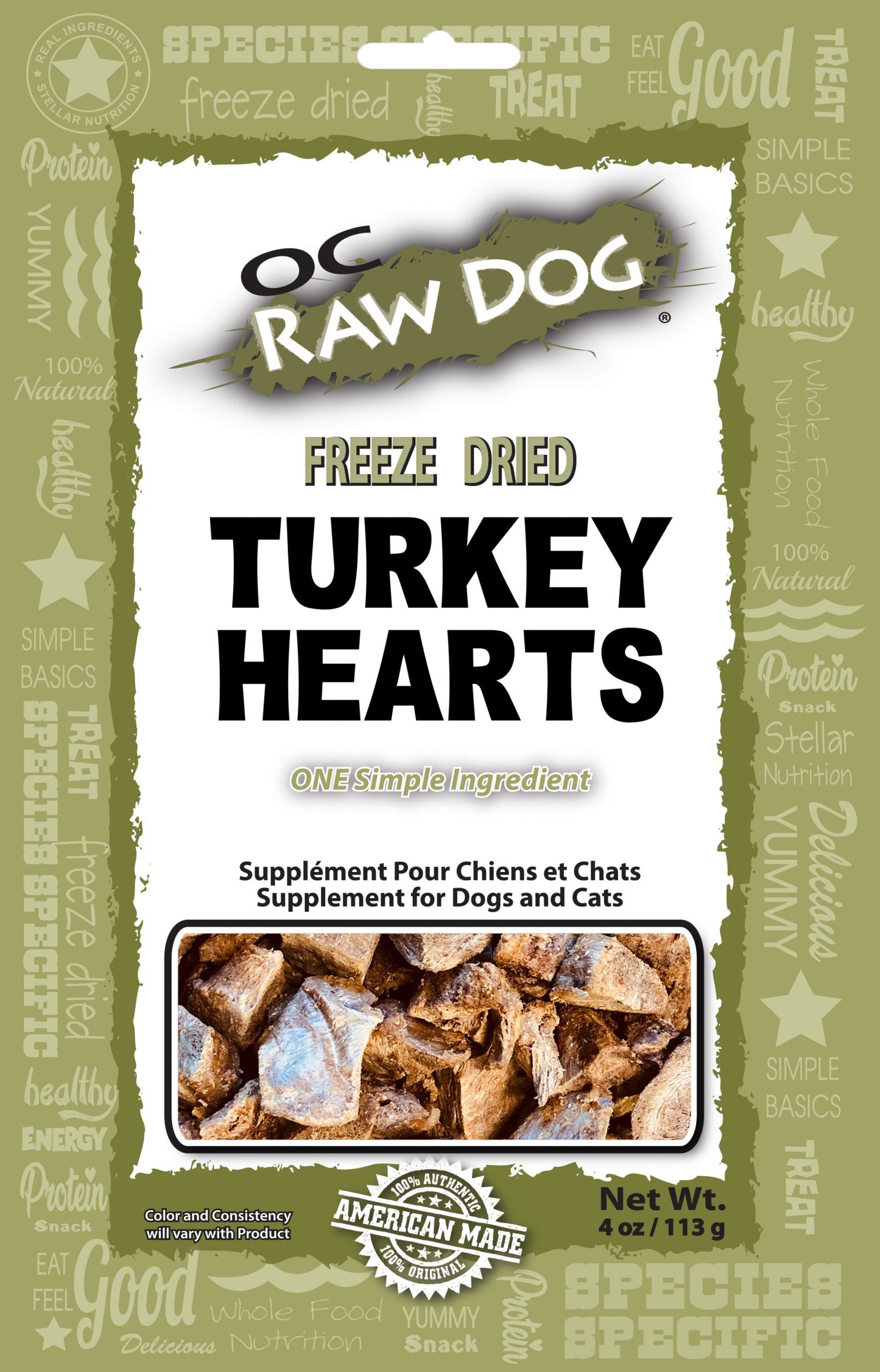 OC Raw Dog Freeze Dried Whole Turkey Heart Treats for Dogs