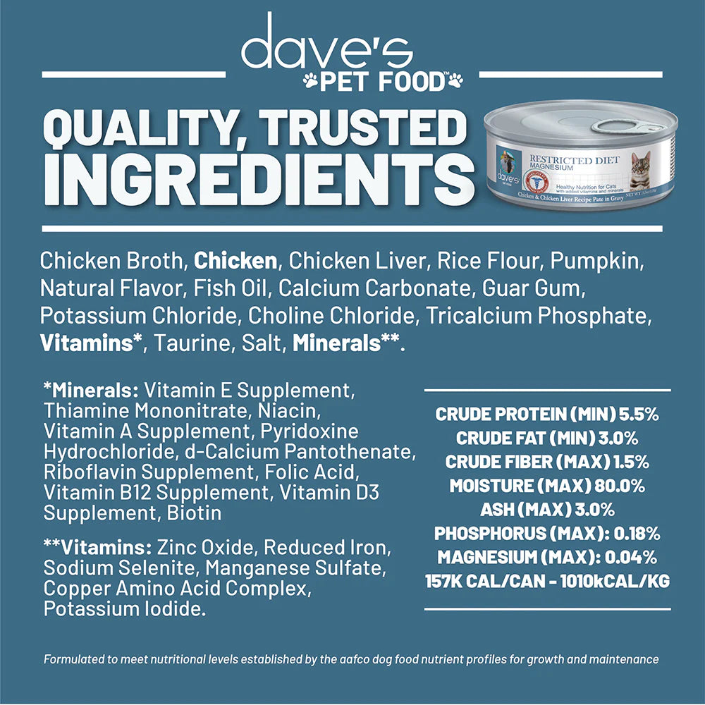 Dave's Pet Food Restricted Diet Magnesium Chicken Pate Recipe in Gravy Canned Cat Food