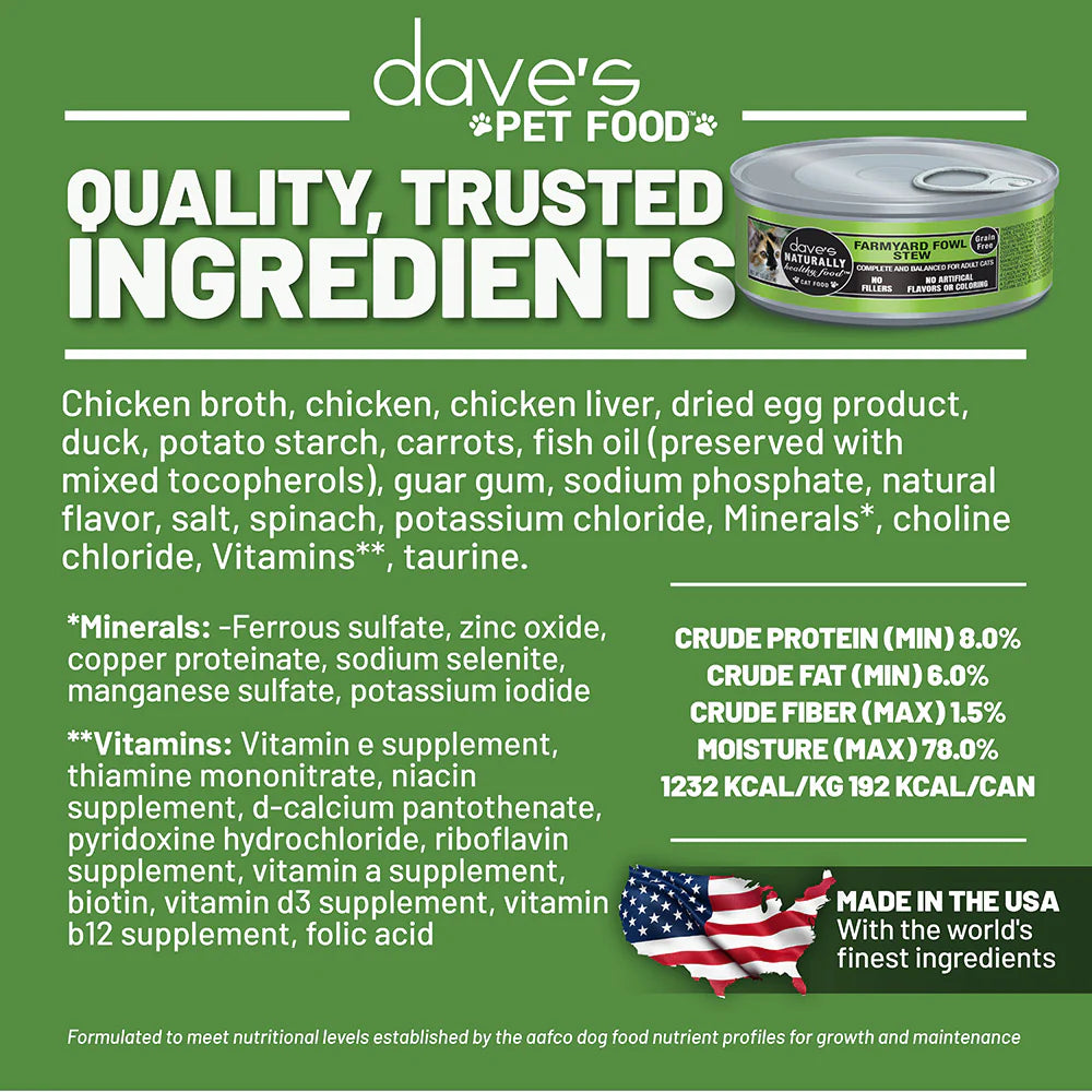 Daves Pet Food Cat Naturally Healthy Farmyard Fowl Canned Food