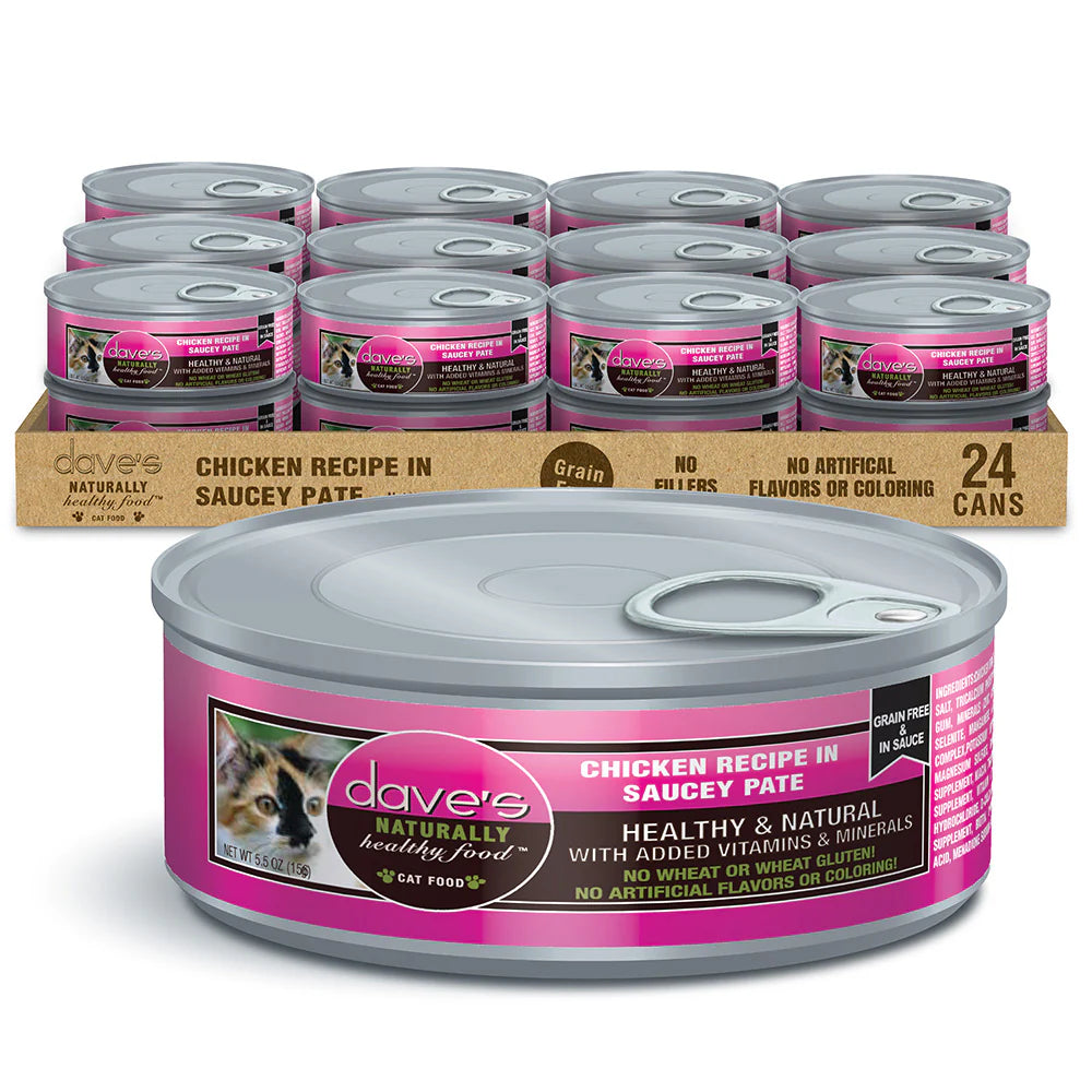 Dave's Pet Food Chicken Recipe in Saucey Pate Canned Cat Food