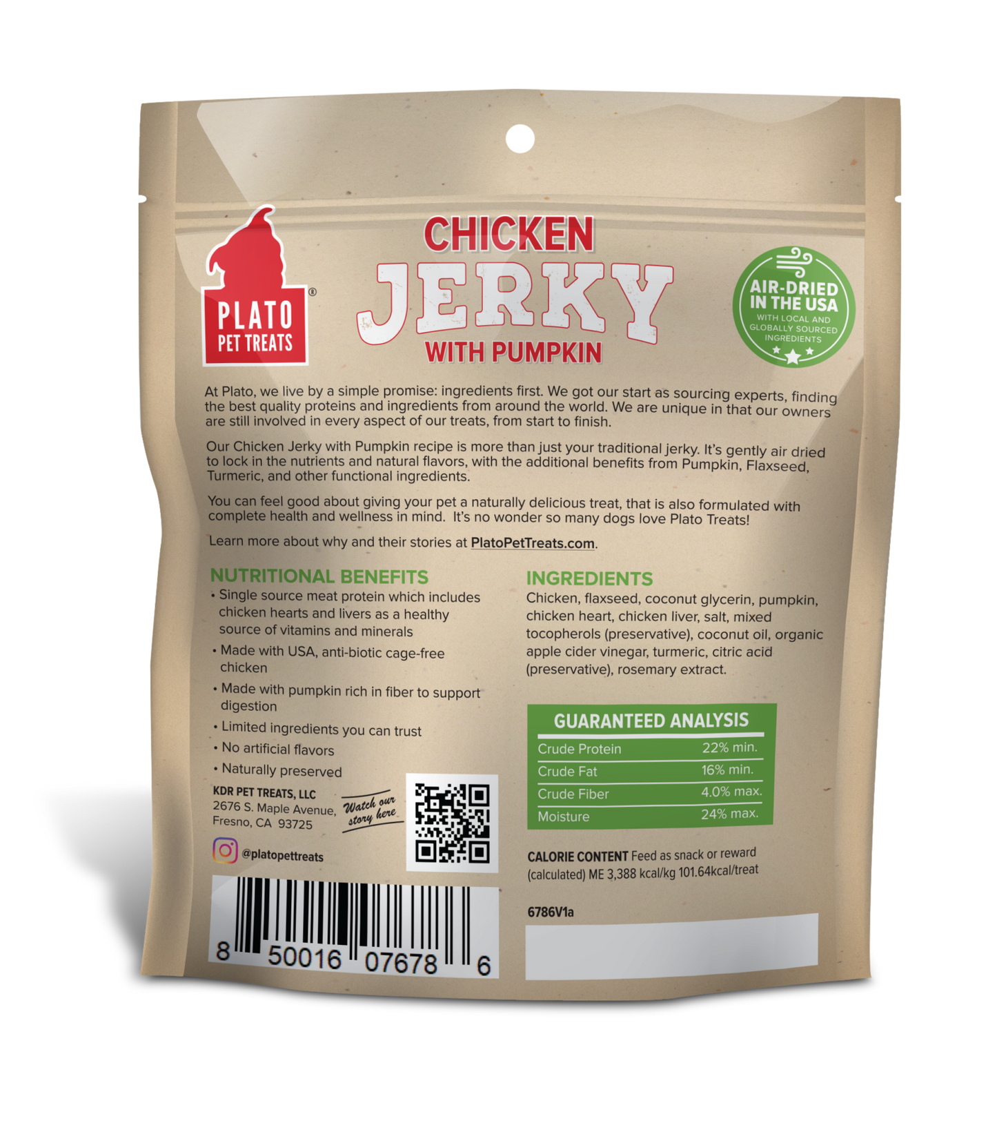 Plato Chicken Jerky with Pumpkin Dog Treats