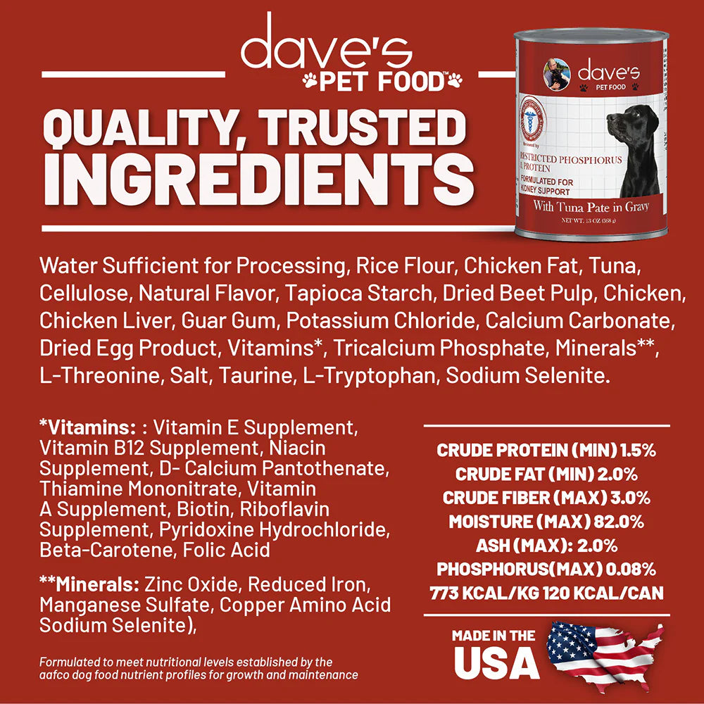 Dave's Pet Food Restricted Diet Phosphorus & Protein Tuna Pate in Gravy Canned Cat Food
