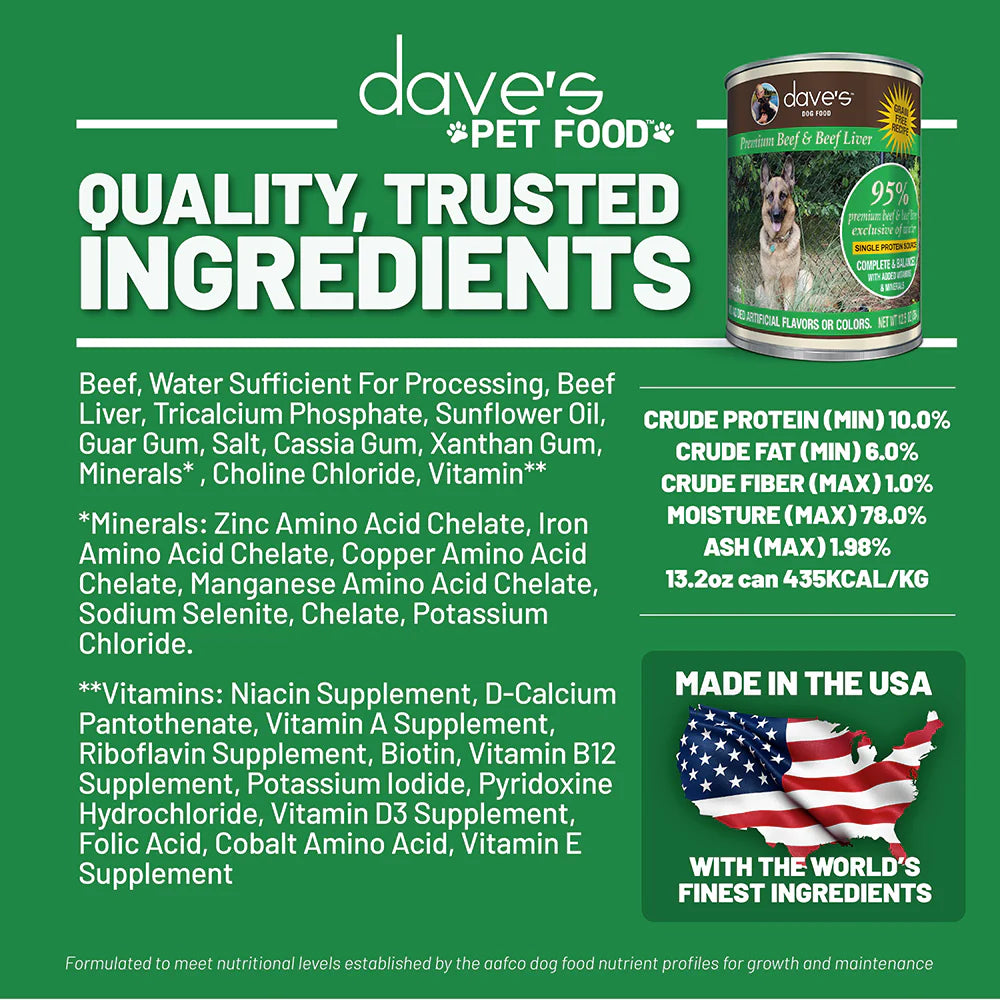 Dave’s 95% Premium Meats™ Beef and Beef Liver Canned Dog Food