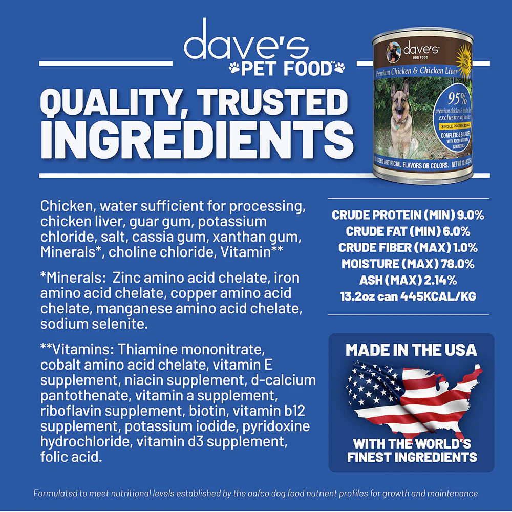 Dave’s 95% Premium Meats™ Chicken and Chicken Liver Canned Dog Food