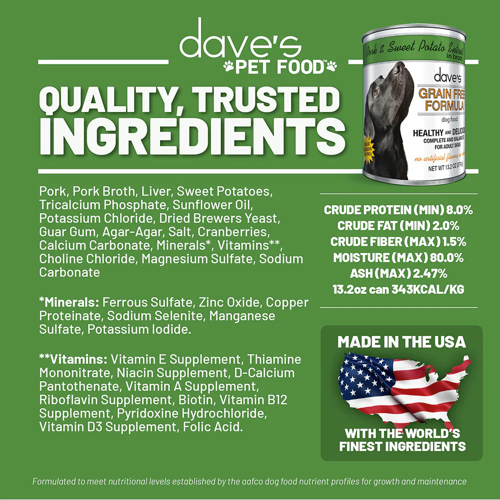 Dave's Pet Food Grain Free Pork & Sweet Potato Entree for Dogs