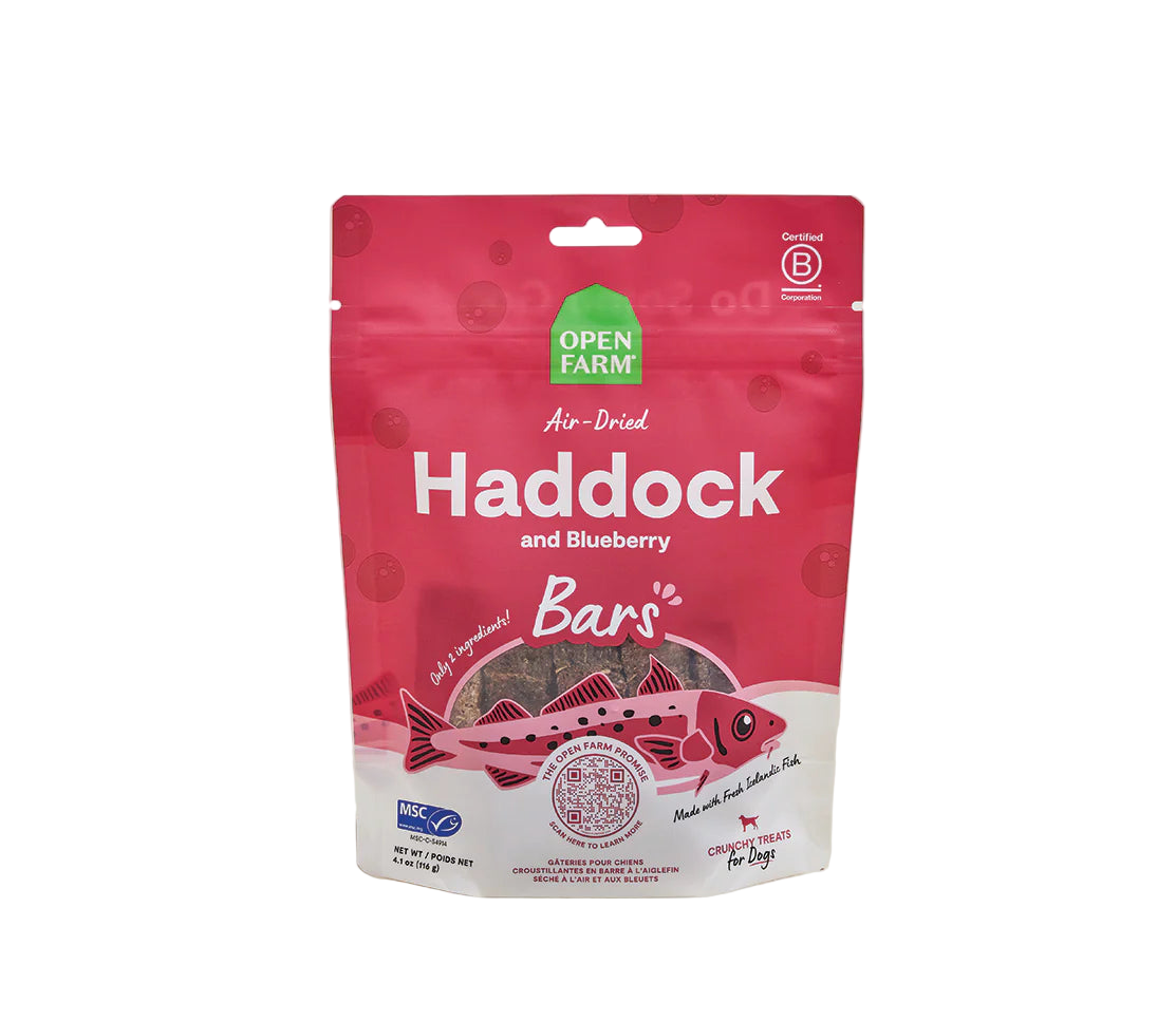 Open Farm Air Dried Haddock and Blueberry Crunchy Dog Treat Bars