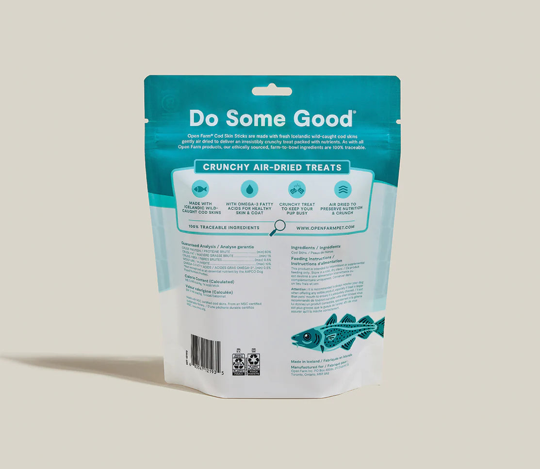 Open Farm Air Dried Cod Skins Crunchy Dog Treat Sticks