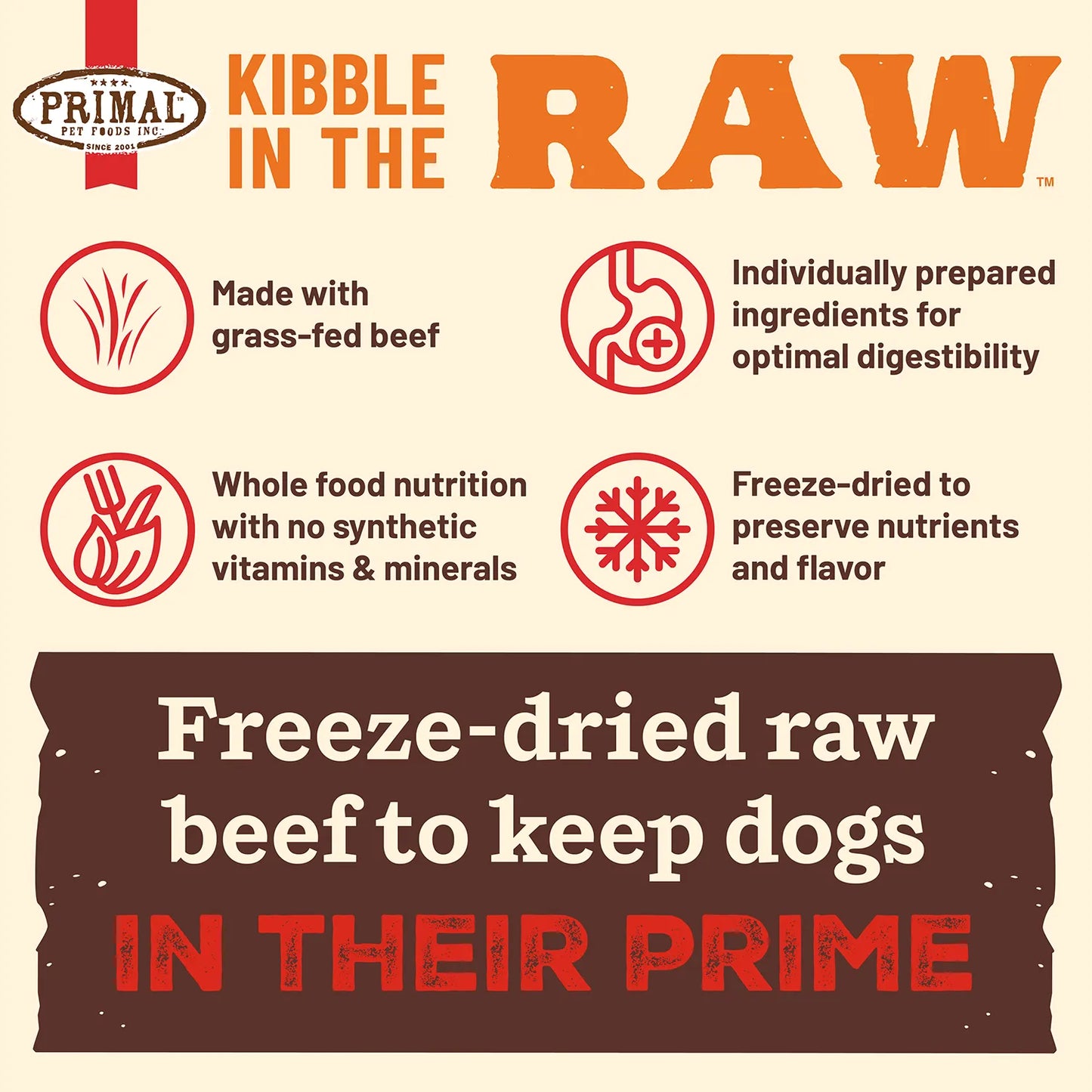 Primal Kibble In The Raw Freeze-Dried Beef Recipe Dry Dog Food