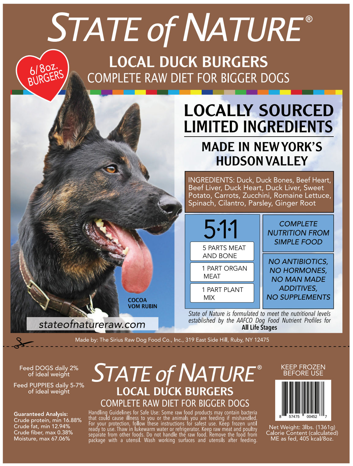 State of Nature Frozen Raw Duck Burgers for Dogs