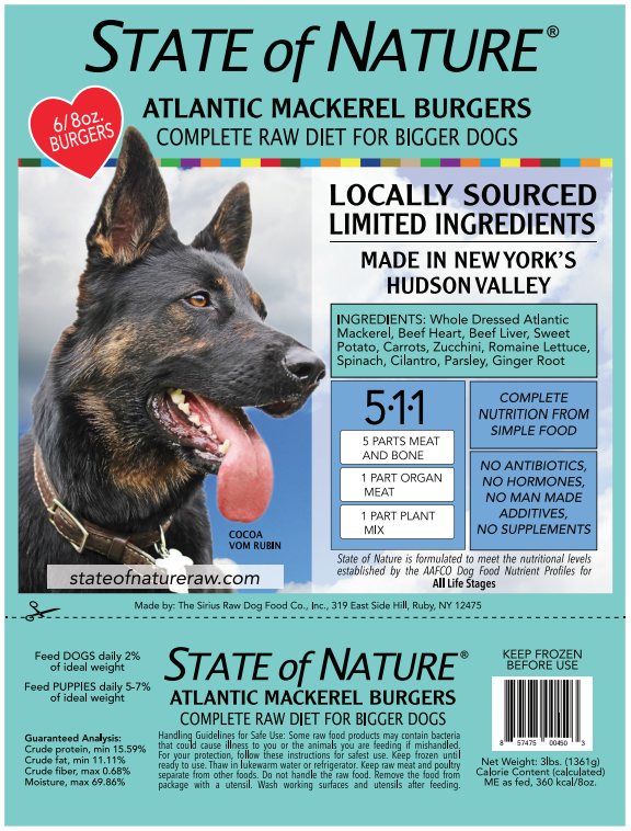 State of Nature Frozen Raw Mackerel Burger for Dogs
