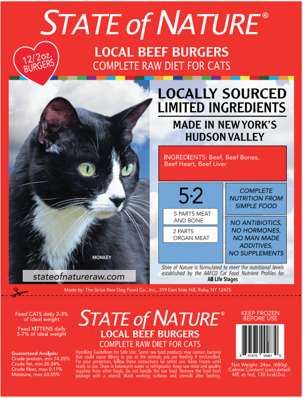 State of Nature Frozen Raw Beef Burgers for Cats
