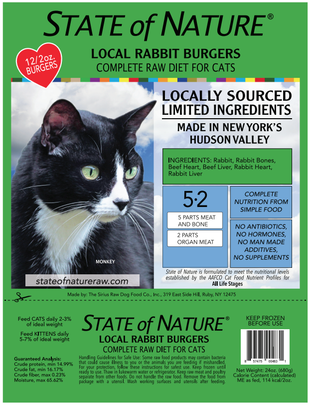 State of Nature Frozen Raw Rabbit Burgers for Cats