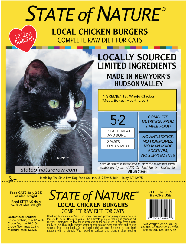 State of Nature Frozen Raw Chicken Burgers for Cats