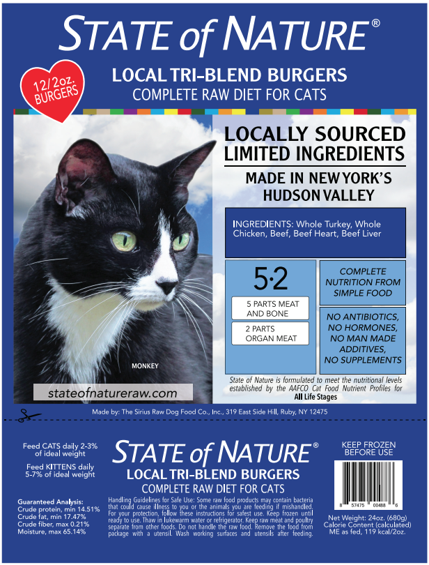 State of Nature Frozen Raw Tri-Blend Burgers for Cats