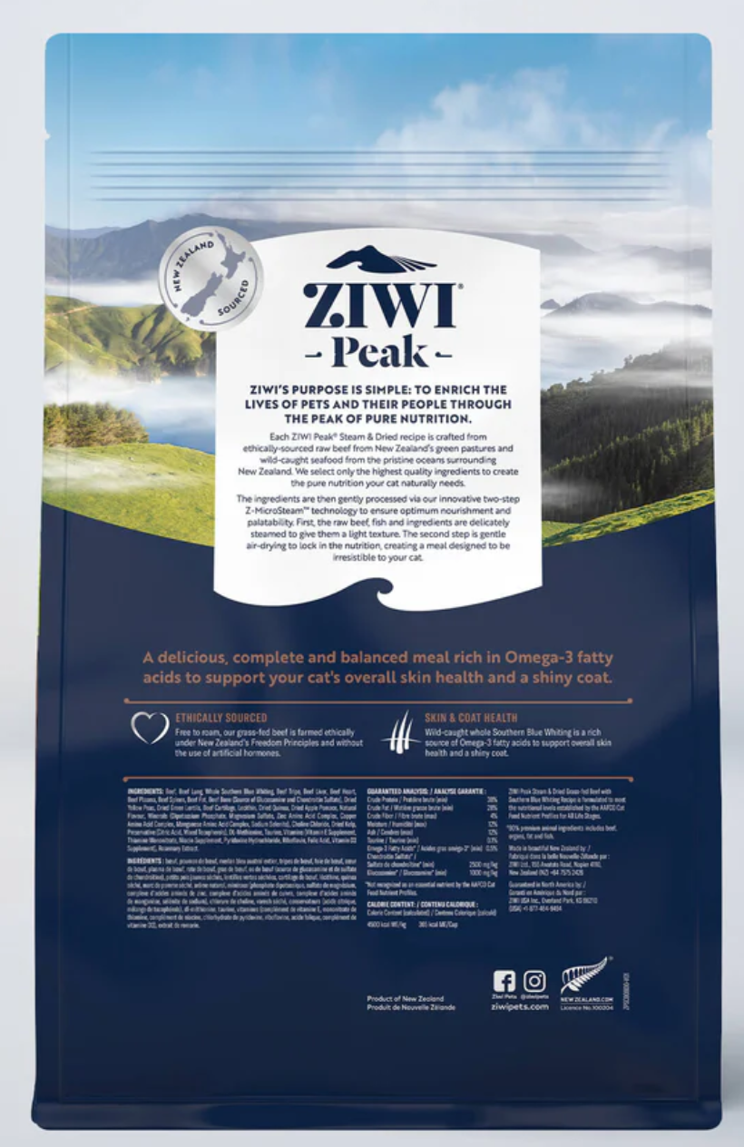 Ziwi Peak Steam & Dried Beef with Southern Blue Whiting Recipe Dry Cat Food