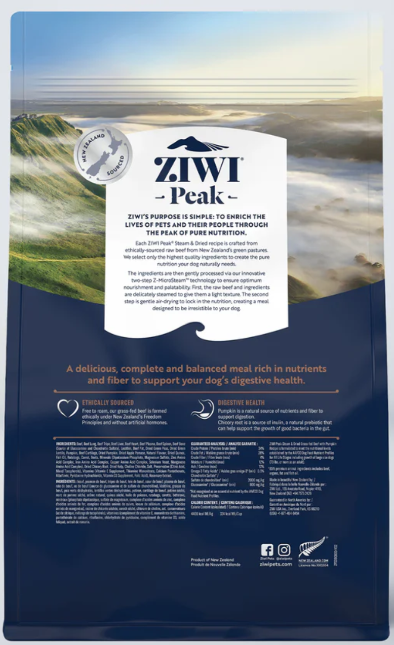 Ziwi Peak Steam & Dried Beef with Pumpkin Recipe Dry Dog Food