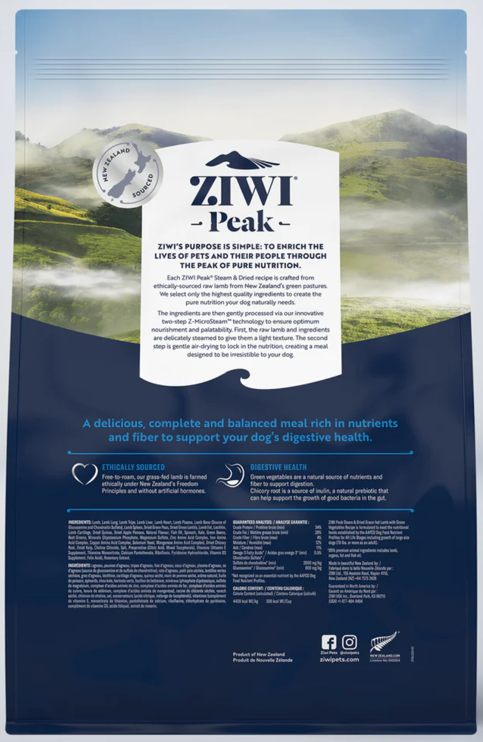 Ziwi Peak Steam & Dried Lamb with Green Vegetables Recipe Dry Dog Food