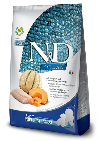 Farmina Natural & Delicious Ocean Cod, Pumpkin and Cantaloupe Medium & Maxi Dry Puppy Food