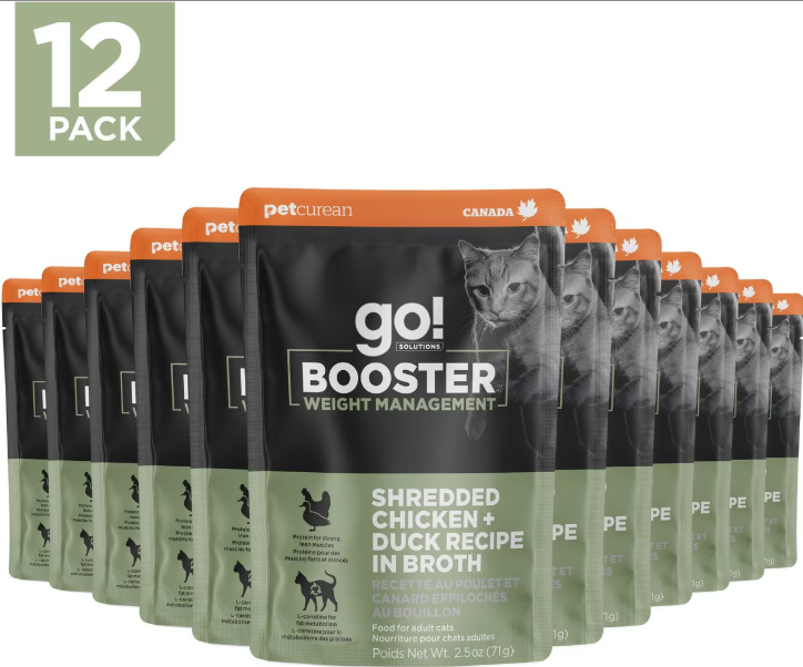 Go! Solutions Booster Weight Management Shredded Chicken and Duck In Broth Wet Cat Food