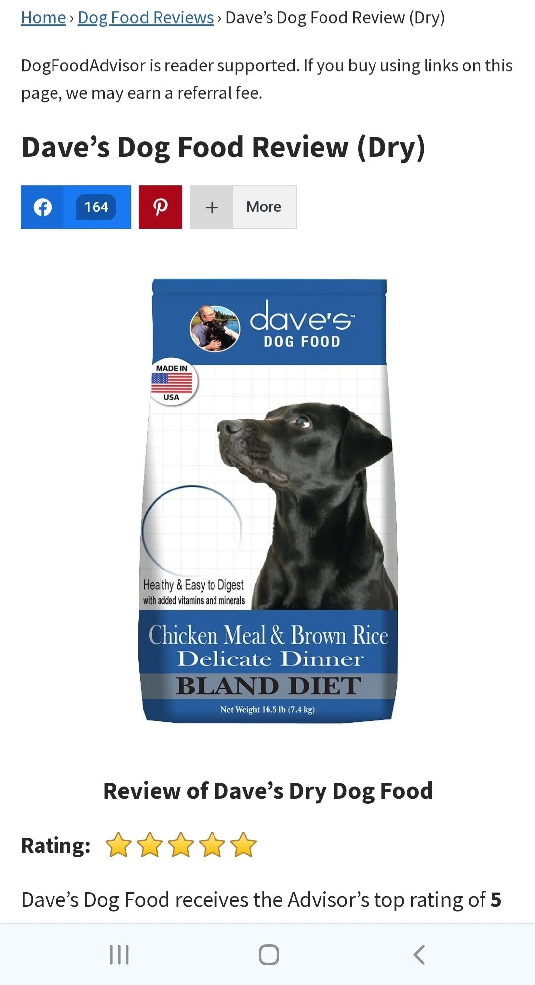 Dave’s Restricted Diet Chicken Meal & Brown Rice Delicate Dinner Dry Dog Food