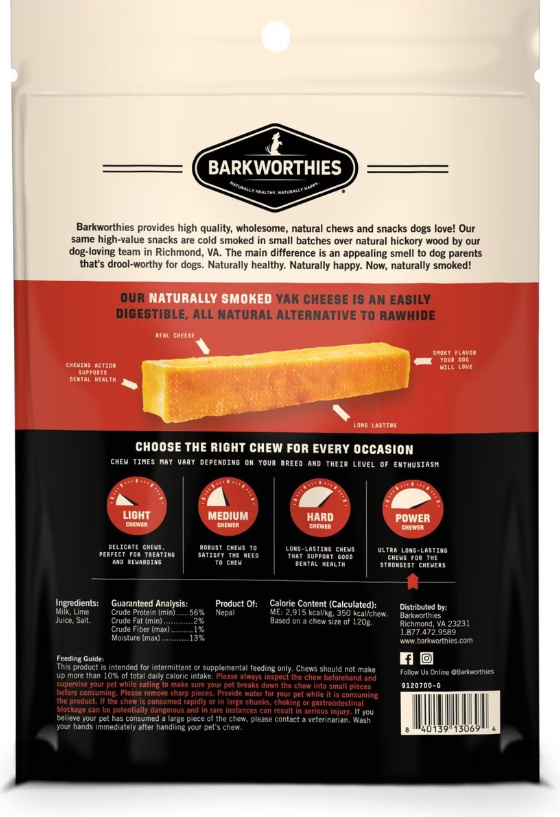 Barkworthies Large Smoked Yak Cheese Dog Treats