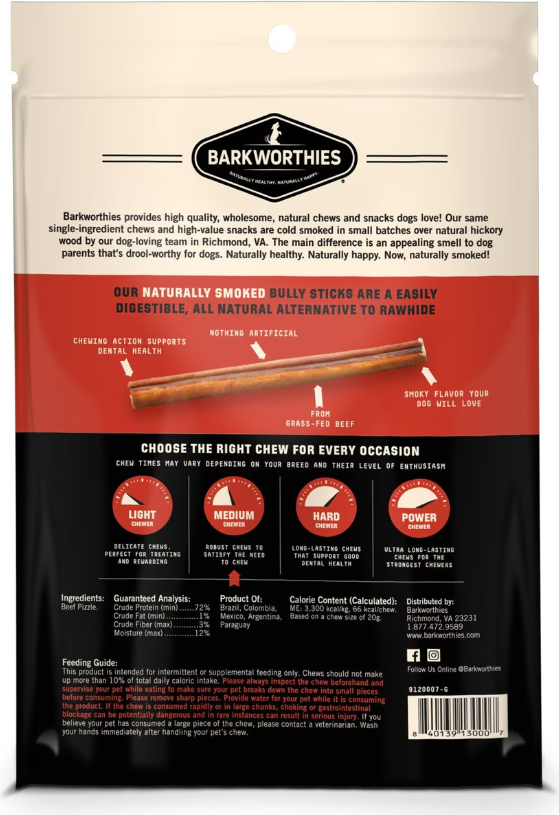 Barkworthies 12 Inch Smoked Bully For Dogs
