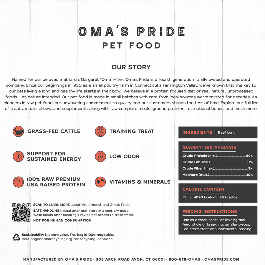 Oma's Pride Dehydrated Beef Lung for Dogs and Cats