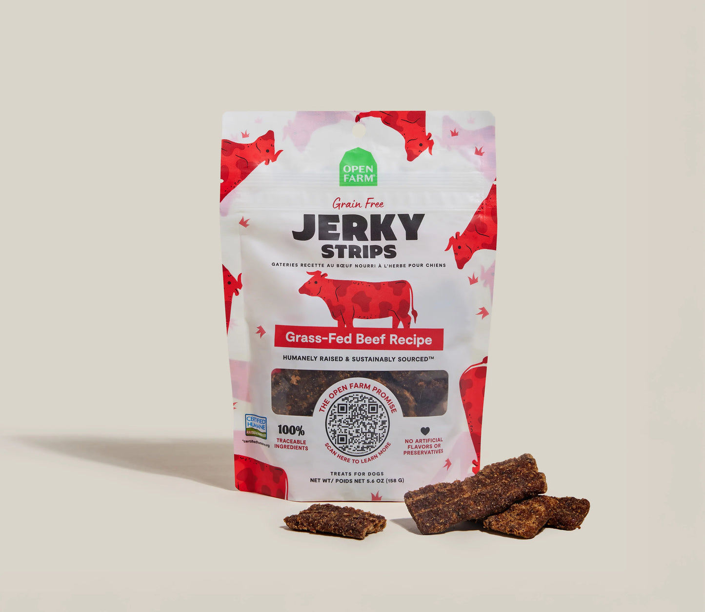 Open Farm Grain Free Grass-Fed Beef Jerky Strips For Dogs