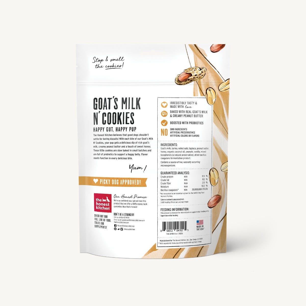 The Honest Kitchen Slow Baked with Peanut Butter & Honey Goat's Milk N' Cookies For Dogs