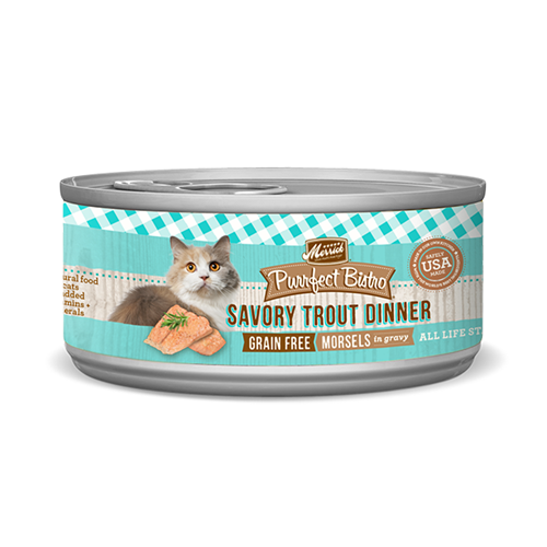 Merrick Purrfect Bistro Savory Trout Dinner Morsels in Gravy Cat Cans