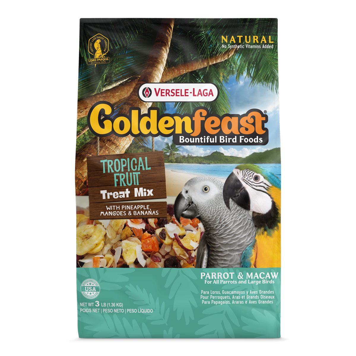 Goldenfeast Tropical Fruit Treat Mix Bird Food for Parrots, Macaws, Cockatoos, and Large Birds