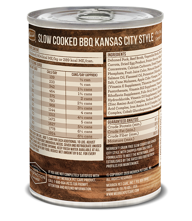 Merrick Grain Free Slow-Cooked BBQ Kansas City Style Chopped Pork Canned Dog Food