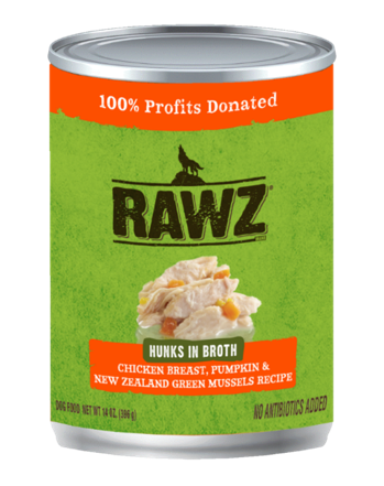 RAWZ Hunks in Broth Chicken Breast, Pumpkin & New Zealand Green Mussel Recipe Canned Dog Food