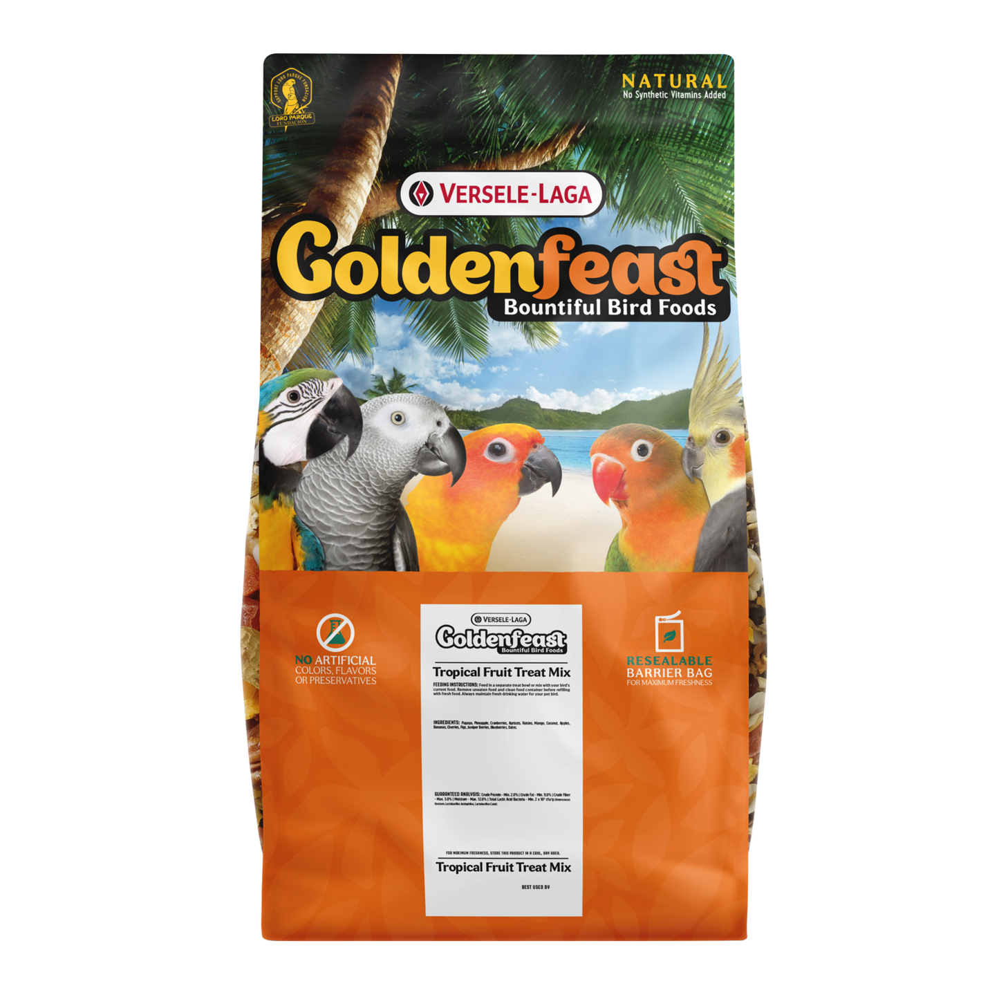 Goldenfeast Tropical Fruit Treat Mix Bird Food for Parrots, Macaws, Cockatoos, and Large Birds