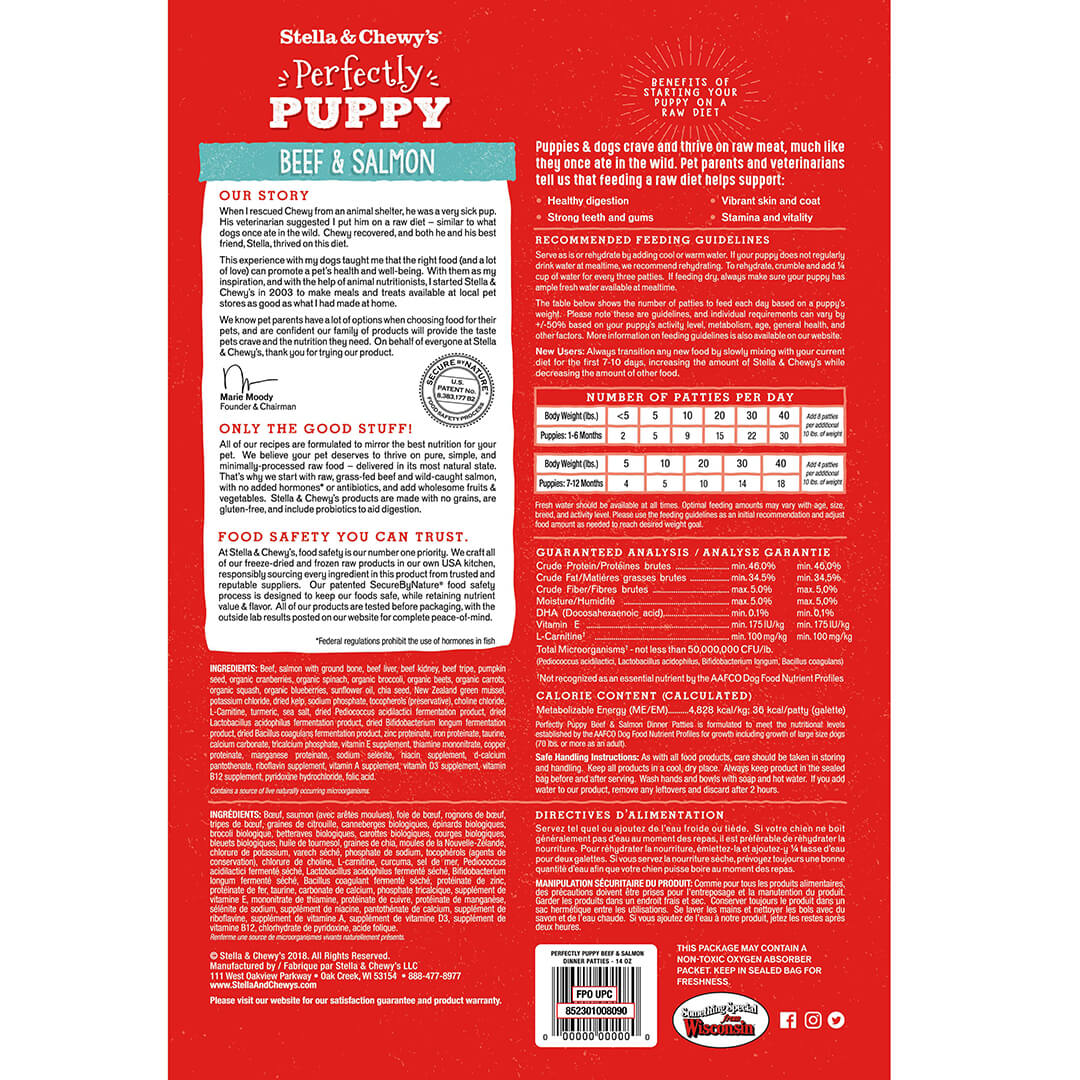 Stella & Chewy's Freeze-Dried Perfectly Puppy Beef & Salmon Dinner Patties For Dogs