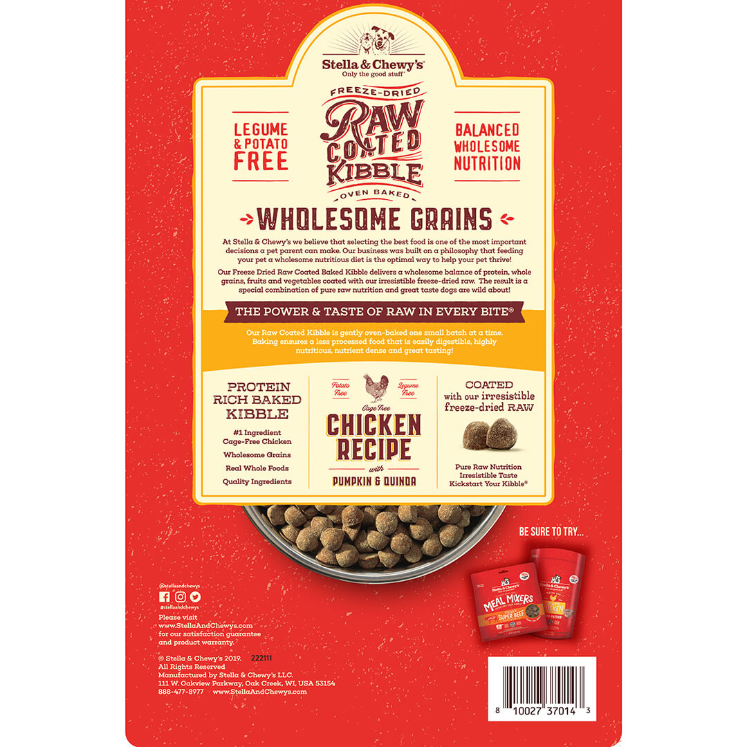 Stella & Chewy's Raw Coated Chicken Recipe with Wholesome Grains Dog Kibble