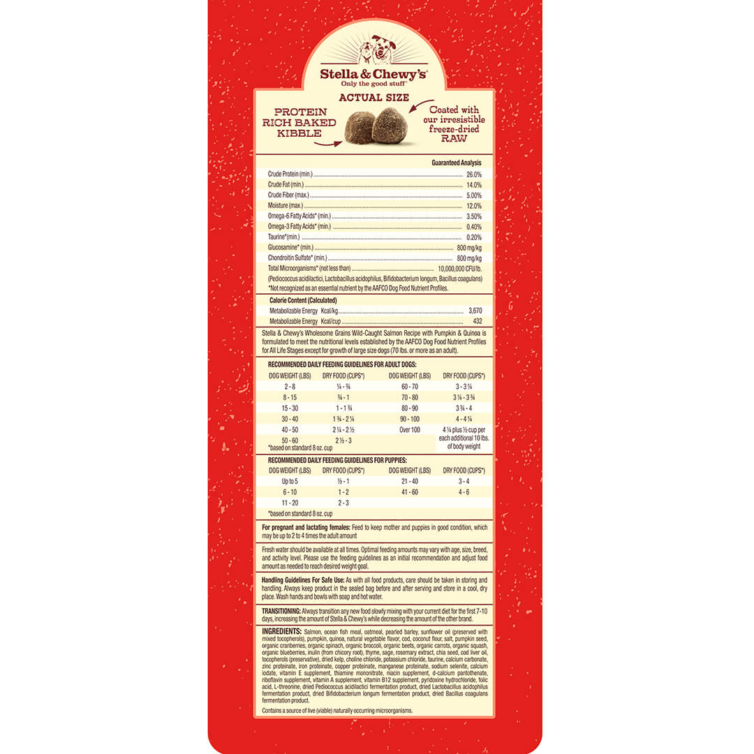 Stella & Chewy's Raw Coated Wild-Caught Salmon Recipe with Wholesome Grains Dry Dog Food