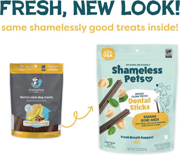Shameless Pets Banana Bone-anza Dental Sticks for Dogs