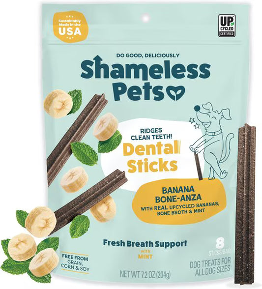 Shameless Pets Banana Bone-anza Dental Sticks for Dogs