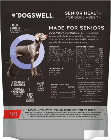 Dogswell Lifestage Senior Treats Jerky Soft Strip Duck
