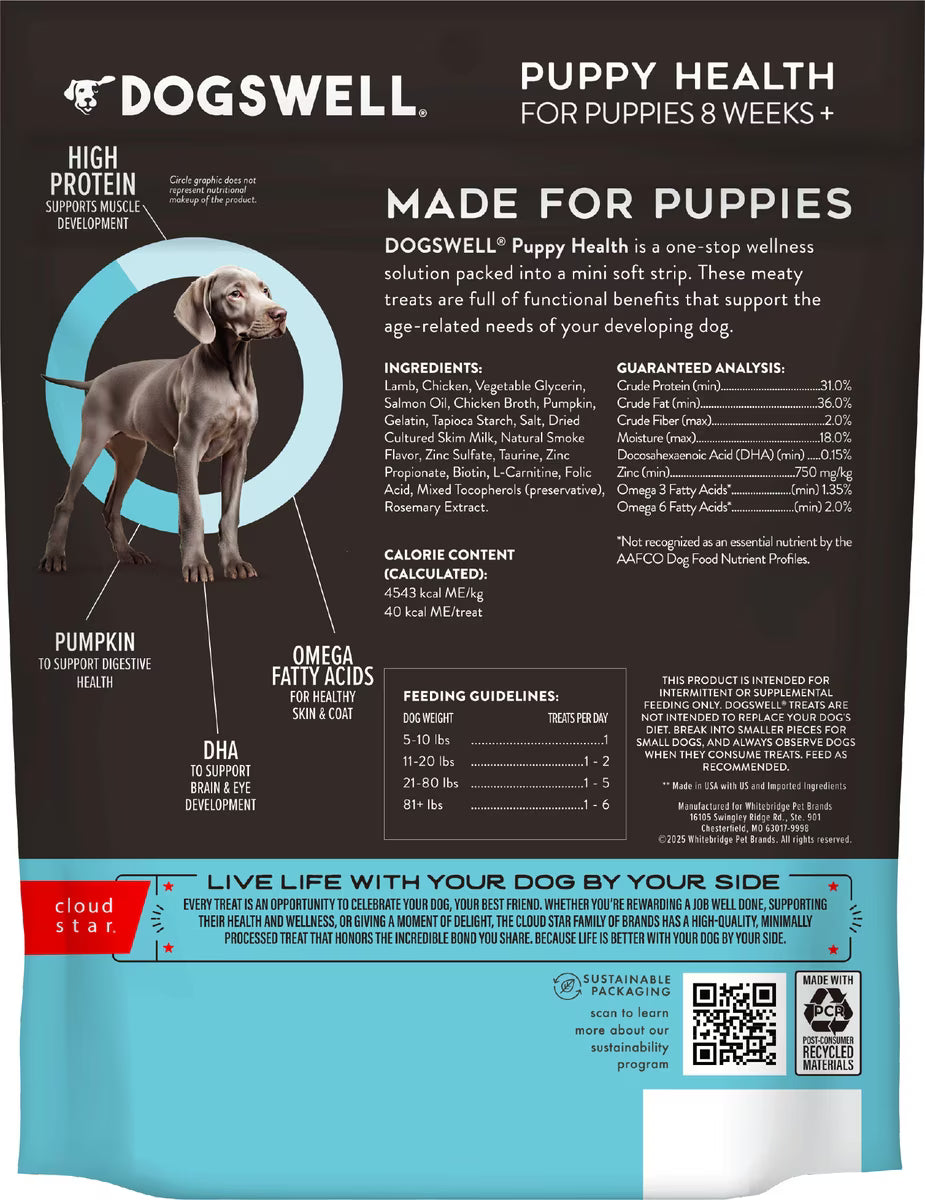 Dogswell Lifestage Puppy Treats Mini Soft Strips Lamb