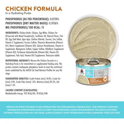 Weruva Wx Phos Focused Chicken Formula in a Hydrating Purée For Cats