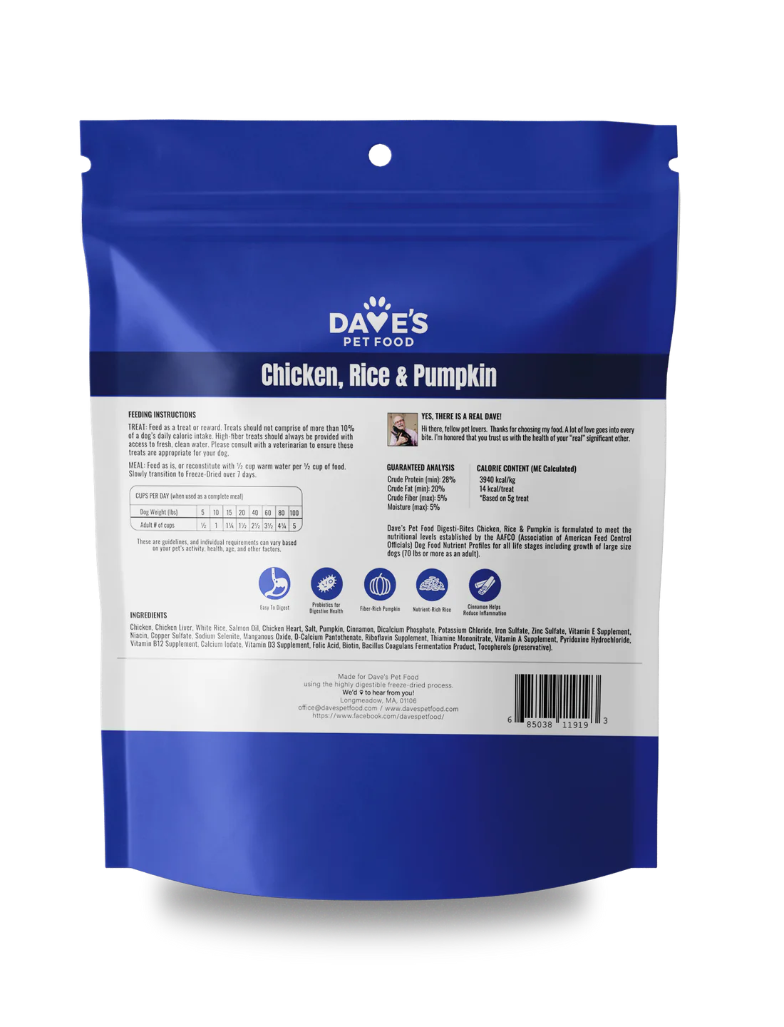 Dave's Pet Food Digesti-Bites Chicken, Rice & Pumpkin Dog Treats