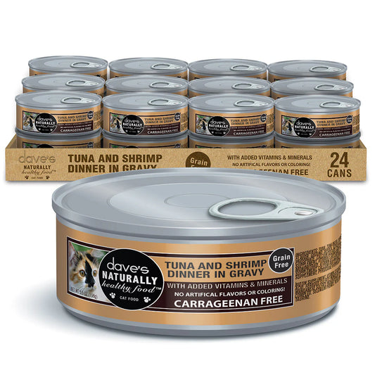 Dave’s Naturally Healthy Grain Free Can Cat Food Tuna & Shrimp Dinner In Gravy