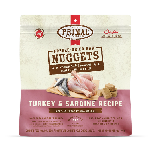 Primal Freeze-Dried Turkey and Sardine Nuggets for Dogs