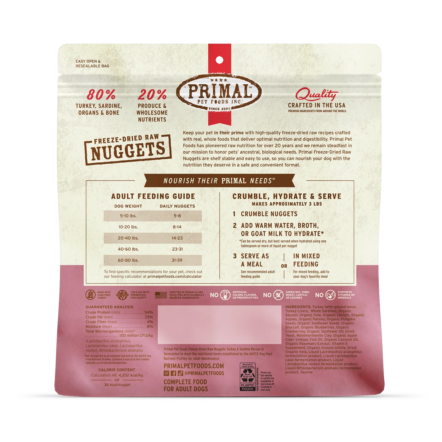 Primal Freeze-Dried Turkey and Sardine Nuggets for Dogs