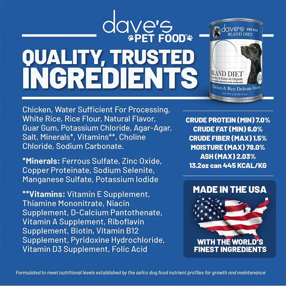 Dave's Pet Food Restricted Diet Bland Chicken and Rice Canned Dog Food