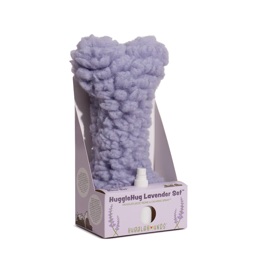 HuggleHounds HuggleHug Dog Toys Lavender Bone and Calming Spray Set