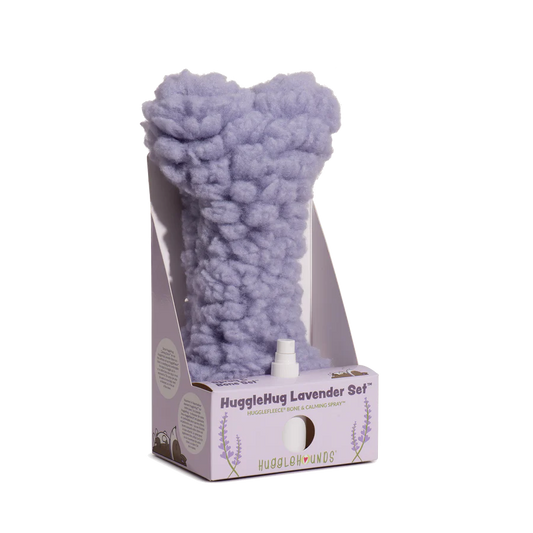 HuggleHounds HuggleHug Dog Toys Lavender Bone and Calming Spray Set