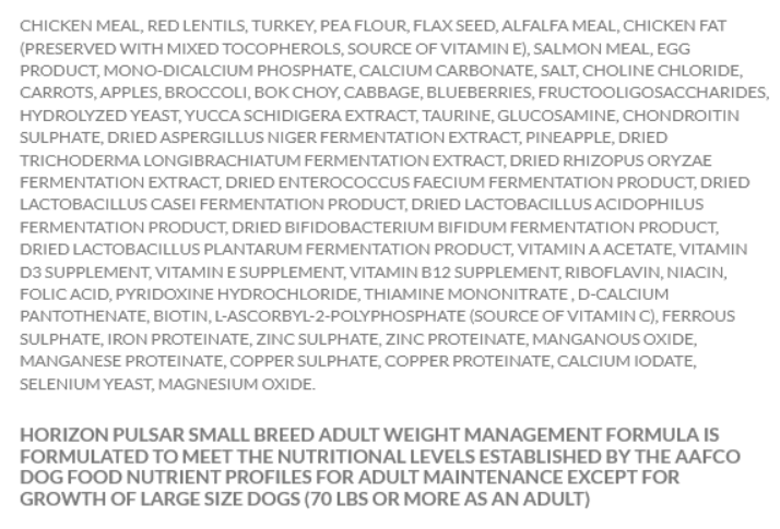 Horizon Pulsar Small Breed Weight Management Dry Dog Food